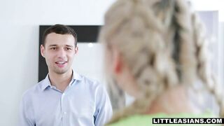 Blonde & pigtailed tiny asian teen sucks as a thank you!